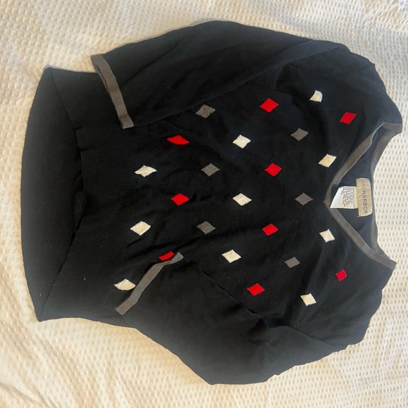 Sag Harbor Black V-Neck Sweater with Red and White Accents - Picture 1 of 3